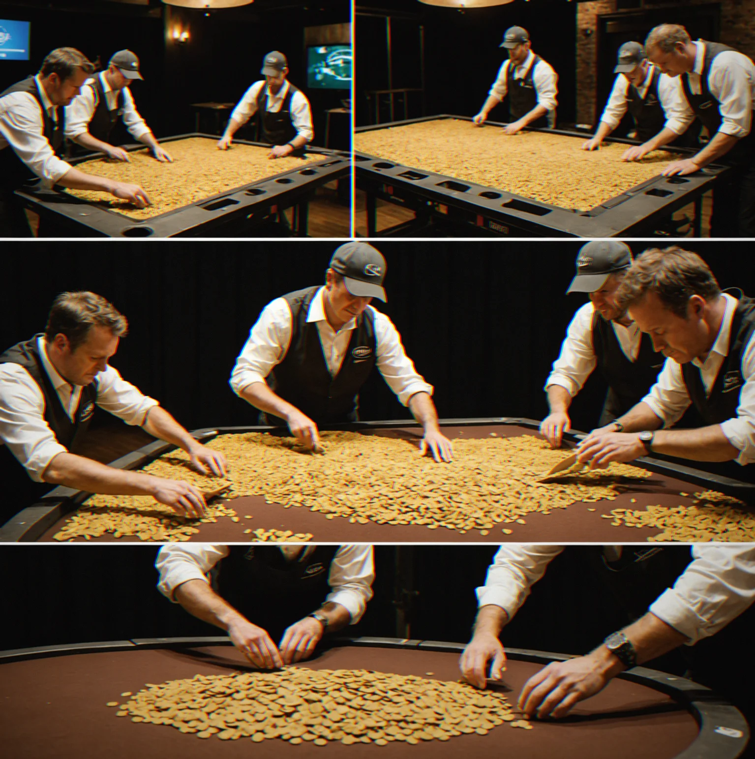 The dealer works at the table, the cards come out of the deck with a button and blinds in the right places during the deal